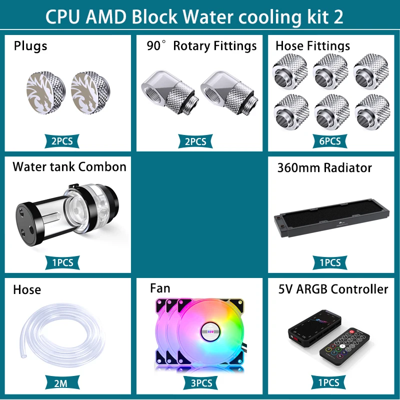 Cpu Water Cooler 240Mm Rgb - BYKSKI Water Cooling Kit Water Pump